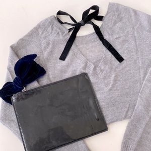 J.Crew Grey Velvet Bow Tie Sweater